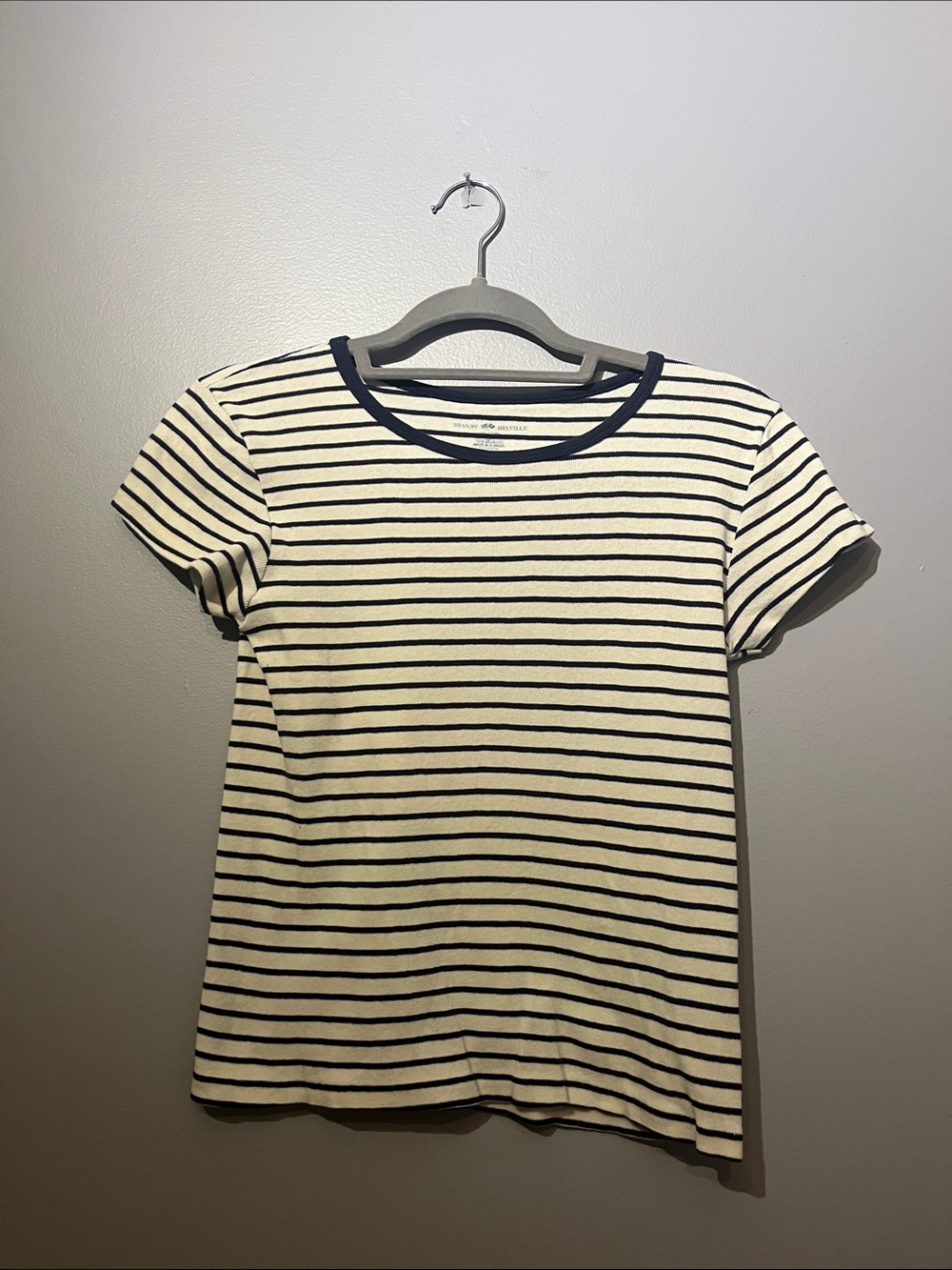 Brandy Melville Navy & Cream Striped Short Sleeve Tee
